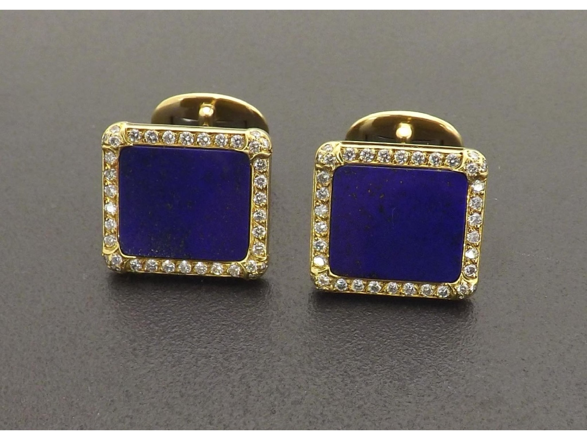 Appraisal: Good pair of ct lapis lazuli and diamond cufflinks stamped