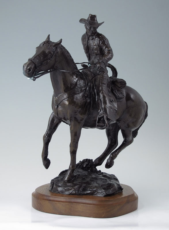 Appraisal: PHELPS Rusty American th C Cowboy on Horseback Bronze ''