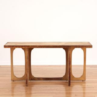 Appraisal: Johan Tapp convertible burl wood console table Johan Tapp convertible