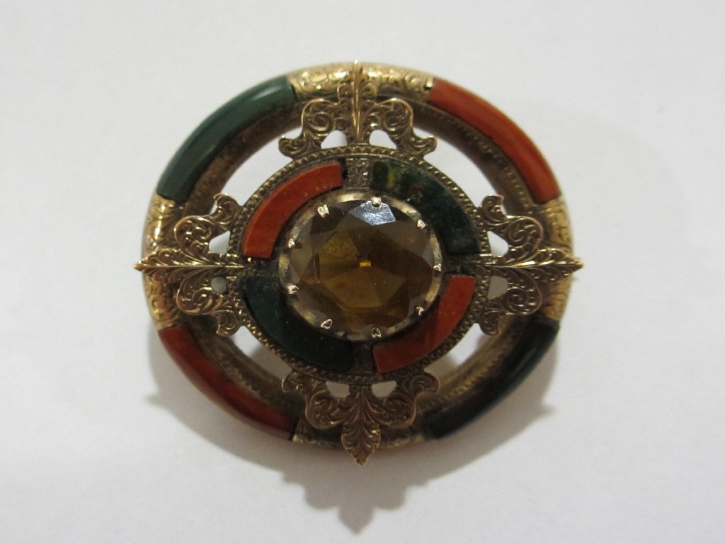 Appraisal: Victorian Scottish agate and Cairngorm set yellow metal circular brooch