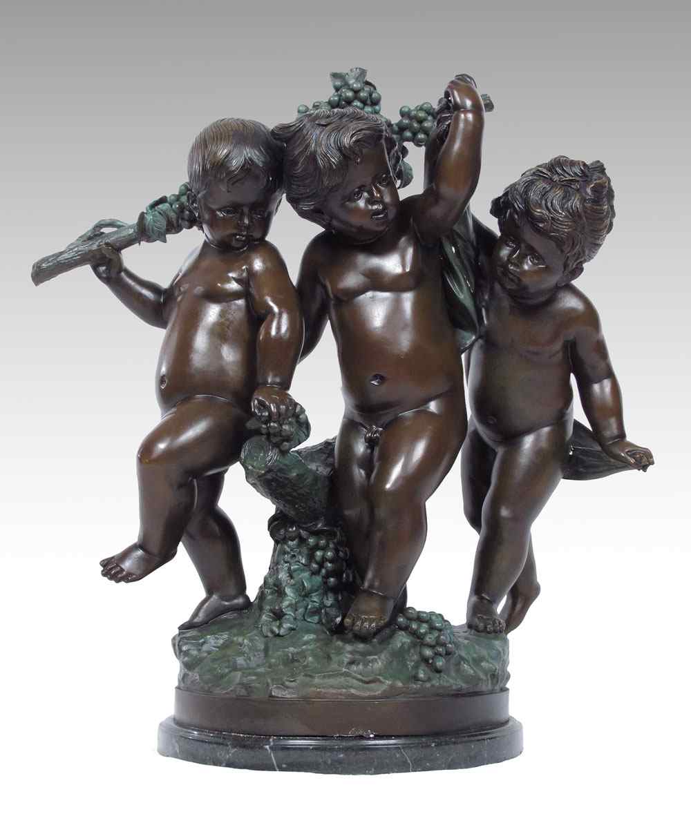 Appraisal: THREE FIGURE CHERUBIC BRONZE BACCHIC SCULPTURE AFTER MOREAU Cherubic Figures