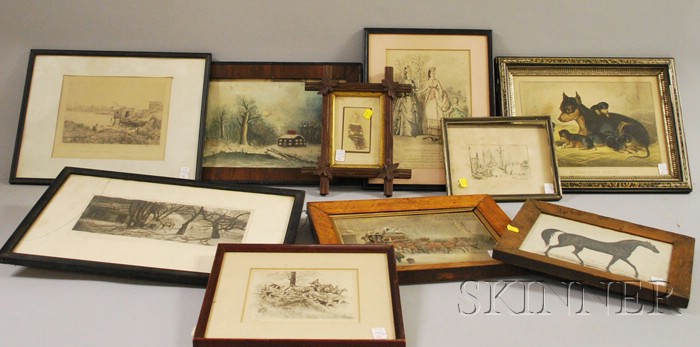 Appraisal: Ten Assorted Framed Prints and Artwork a horse portrait Quite