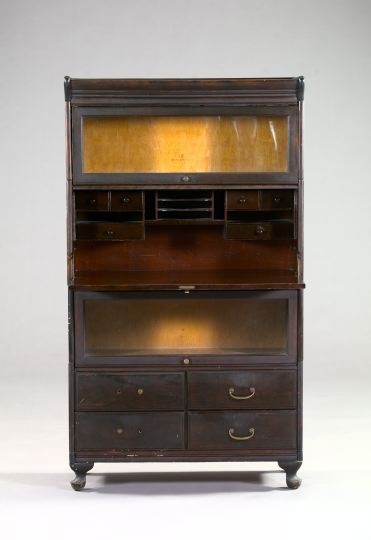 Appraisal: American Late Victorian Stained Mahogany Stacking Bookcase with fold-open desk