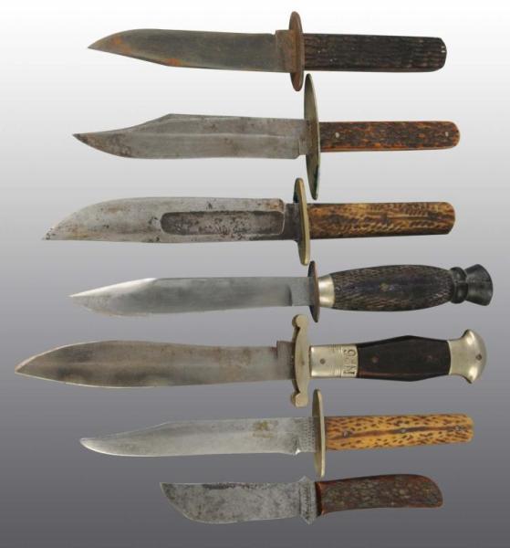 Appraisal: Lot of Hunting Knives with Leather Sheaths Description Includes five