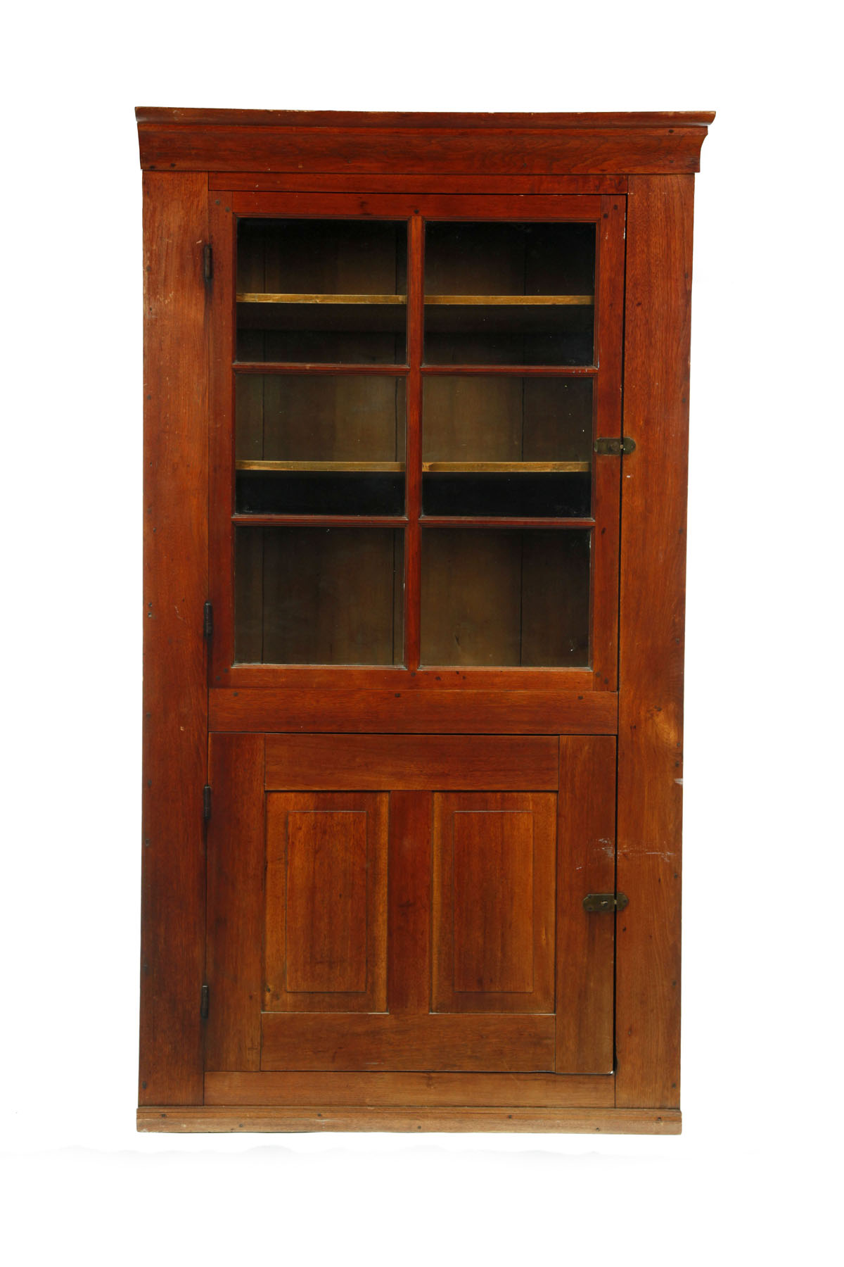 Appraisal: CORNER CUPBOARD Found in northeast Ohio mid th century walnut