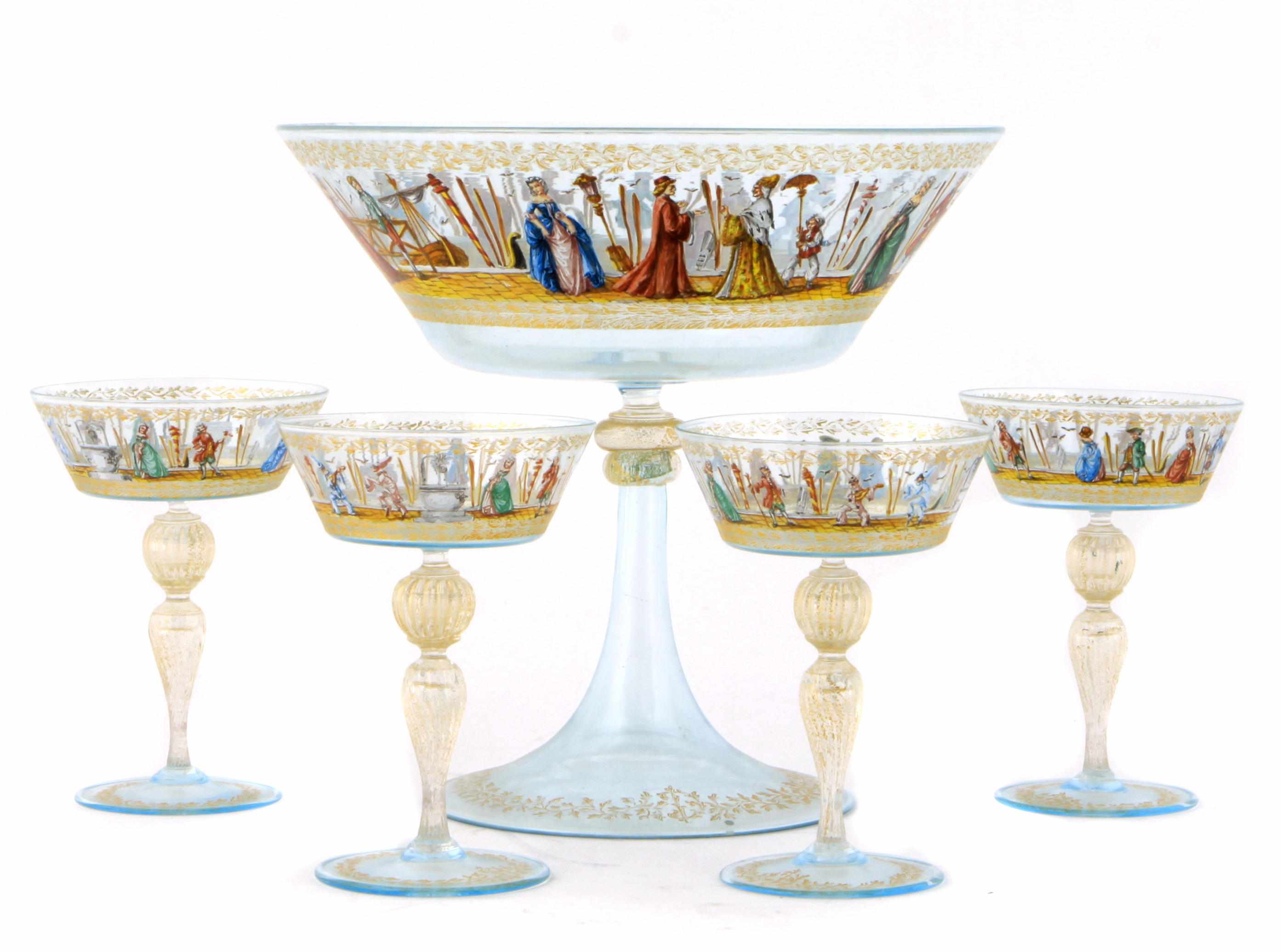 Appraisal: A set of Murano enameled glassware circa Comprising a glass