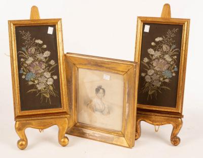 Appraisal: A pair of silk work floral pictures cm x cm