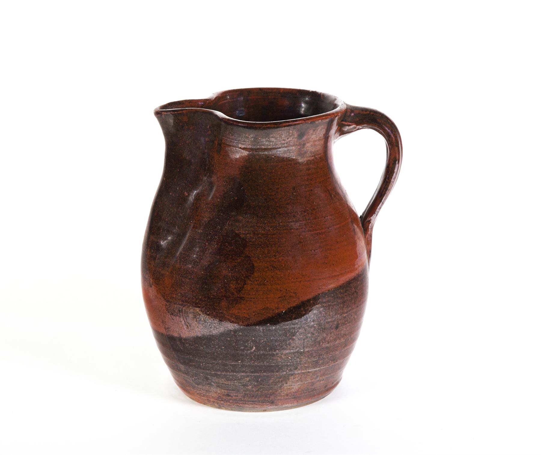 Appraisal: REDWARE PITCHER American late th century Applied handle and a