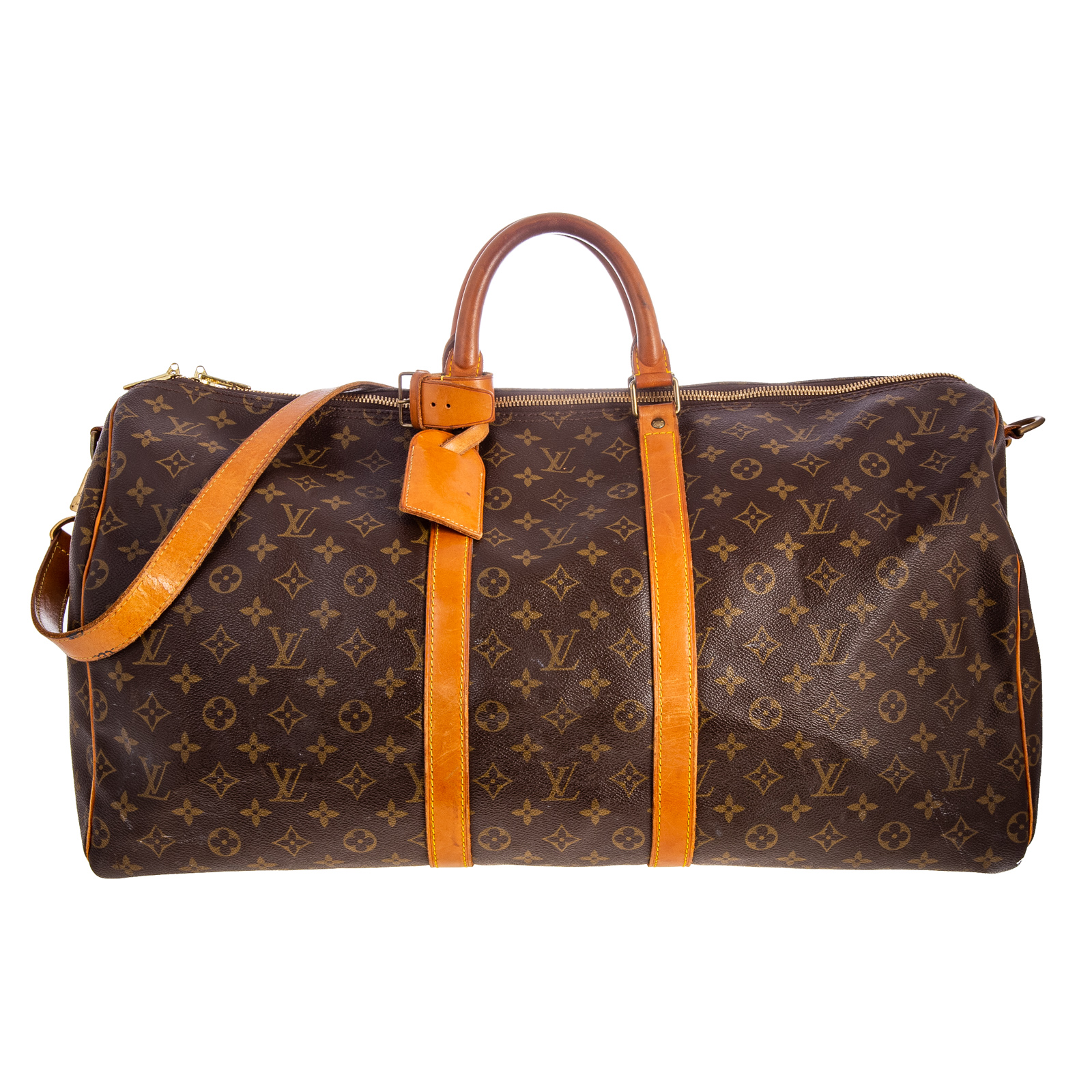 Appraisal: A LOUIS VUITTON MONOGRAM KEEPALL BANDOULIERE A brown and tan