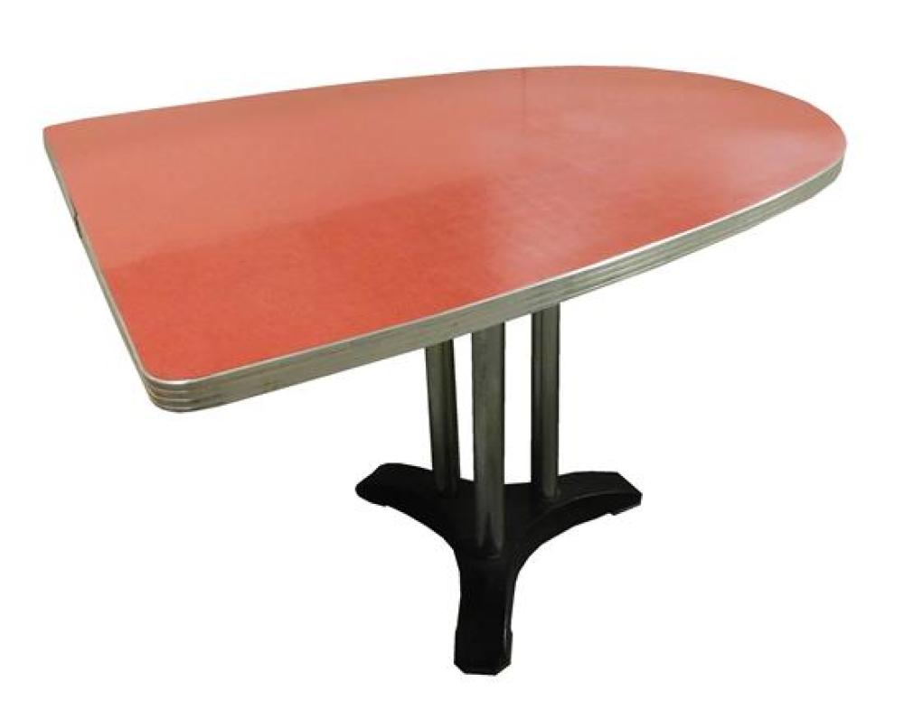 Appraisal: Mid-century dining table red formica asymmetrical top on centered three