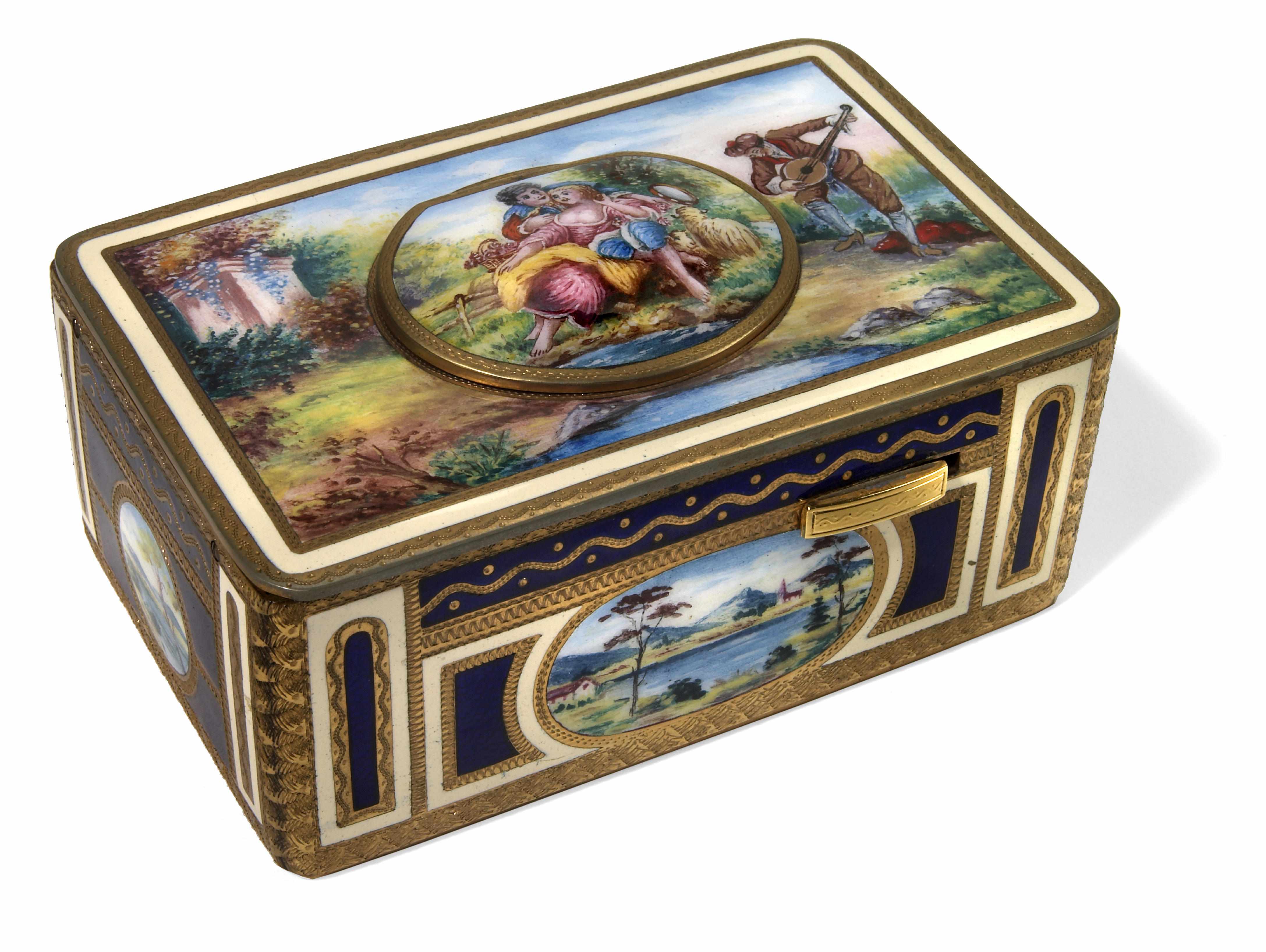 Appraisal: A German enamel and gilt metal singing bird music box