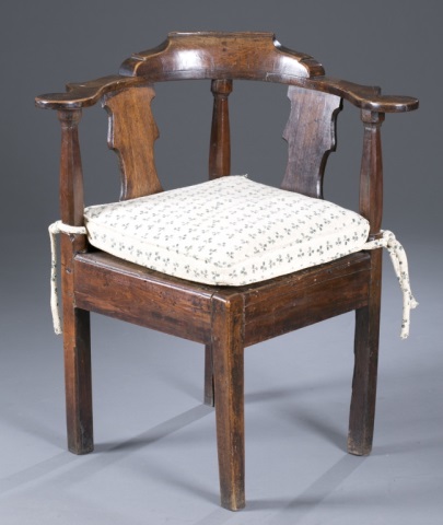 Appraisal: th c English Corner Chair Oak Columned supports three-panel seat