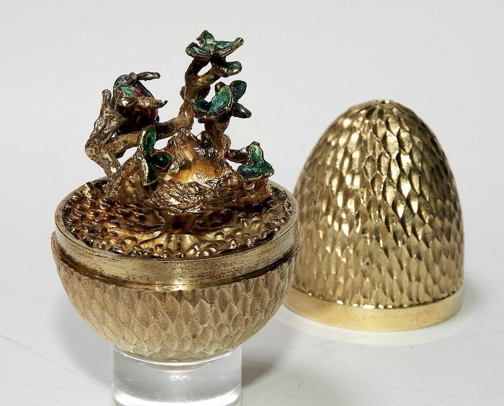 Appraisal: Stuart Devlin Gilt Sterling Silver Surprise Egg Stuart Devlin England