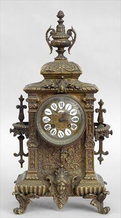 Appraisal: RENAISSANCE-STYLE GILT-METAL MANTEL CLOCK Retailed by Gurini Freres Co Poitiers