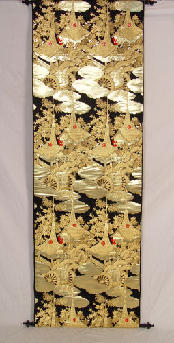 Appraisal: JAPANESE METALLIC GOLD THREADED WALL HANGING Mounted on rods '