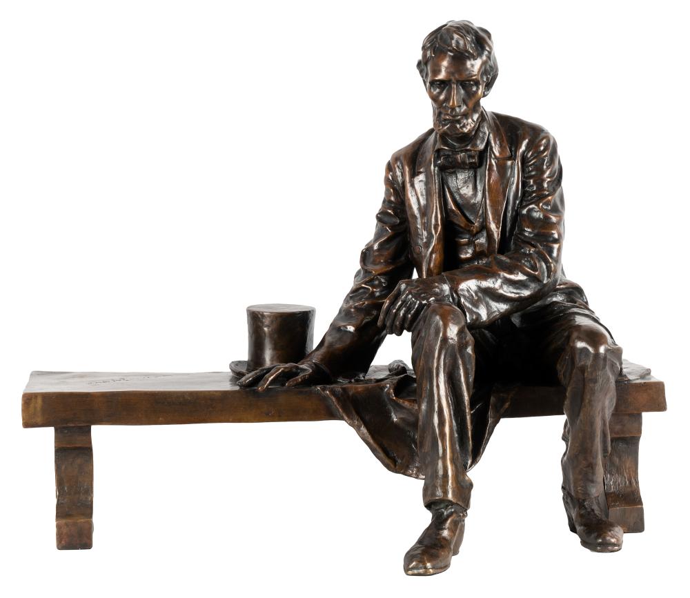 Appraisal: AFTER GUTZON BORGLUM - Seated Lincoln bronze with brown patination