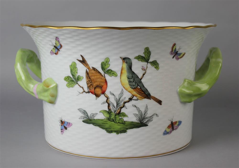 Appraisal: HEREND 'ROTHSCHILD BIRD' PATTERN LARGE TWO-HANDLED ICE BUCKET blue printed