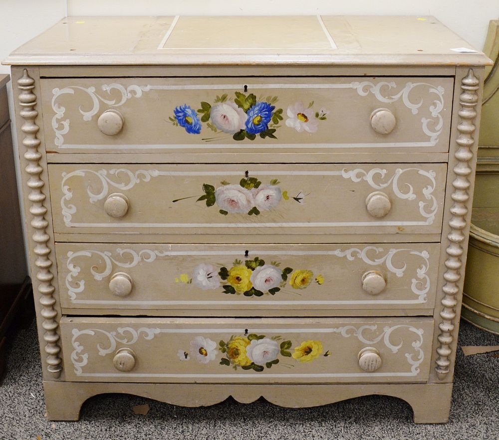 Appraisal: Pine painted decorative four drawer chest four holes in top