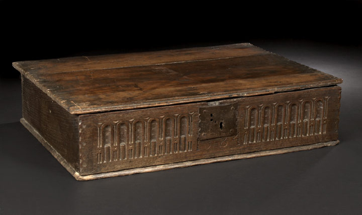 Appraisal: Large Elizabethan Carved Oak Scriptor Box dated the center of