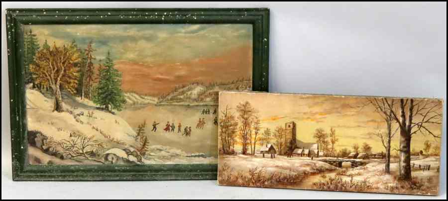 Appraisal: GROUP OF TWO LANDSCAPE PAINTINGS Church in Winter Landscape oil