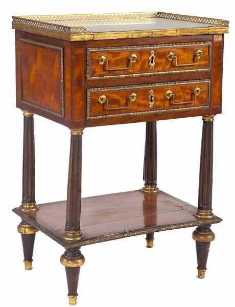 Appraisal: French Neoclassical Side Tablelate th century mahogany and satinwood veneer