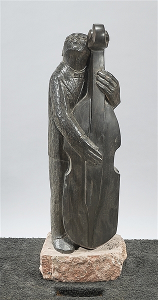 Appraisal: Vintage carved wood sculpture depicting a man standing with musical