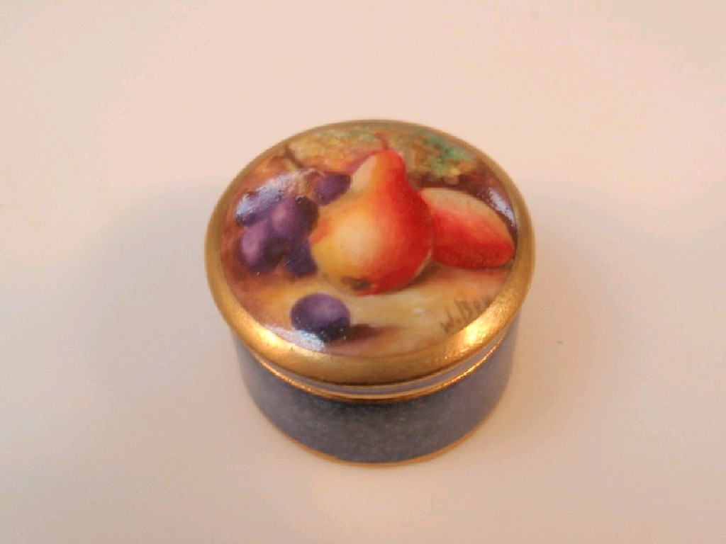 Appraisal: A Royal Worcester circular rouge pot the cover painted with