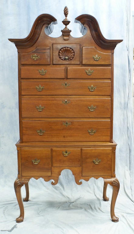 Appraisal: pc walnut Chippendale style closed bonnet top highboy th century