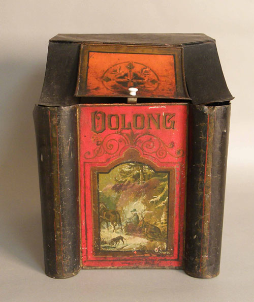 Appraisal: Painted tin Oolong tea canister th c h w