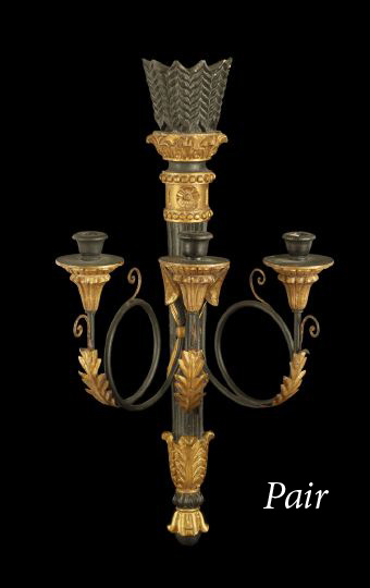 Appraisal: Large Pair of Italian Carved Parcel-Gilt and Black-Painted Wood and