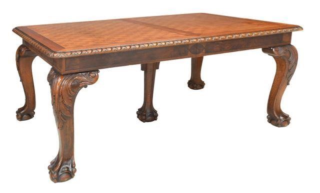 Appraisal: Chippendale style oak extension dining table th c parquetry tabletop