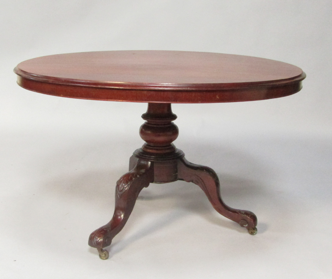 Appraisal: A Victorian mahogany circular tilt top breakfast table raised on