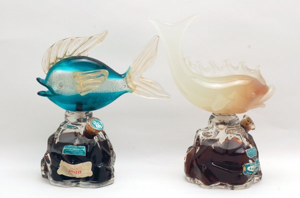 Appraisal: Two Murano glass fish decanters one opaque tan and white