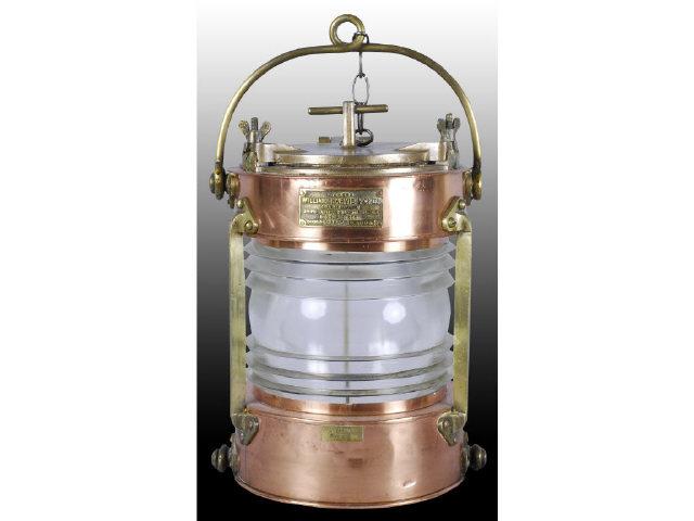 Appraisal: Brass Ship Lantern Description William Harvie Co Glass intact with