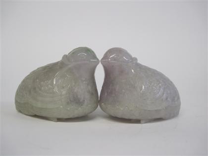 Appraisal: Pair of Chinese jade quail-form boxes late Qing dynasty