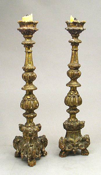 Appraisal: n a A pair of Baroque giltwood candle prickets th