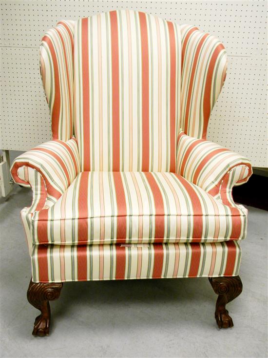 Appraisal: Ethan Allen wing chair red and green stripe cabriole legs