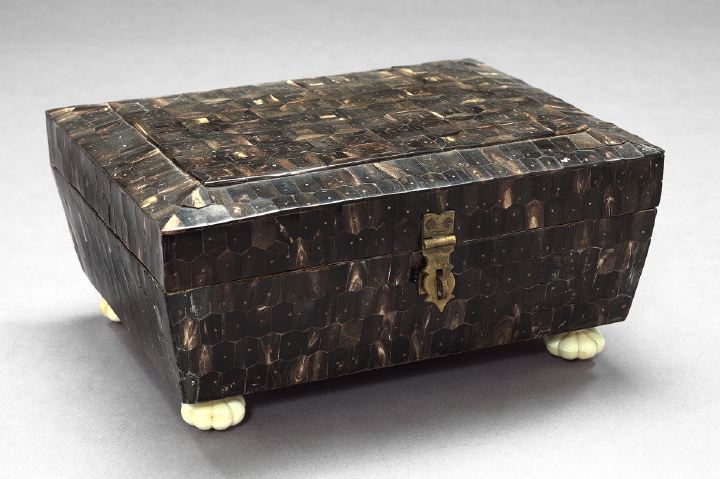 Appraisal: Unusual Anglo-Indian Charcoal- and Ivory Horn-Inlaid Desk Box of modified