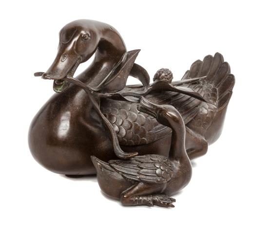 Appraisal: Sale Lot A Japanese Bronze Figure depicting a recumbent duck