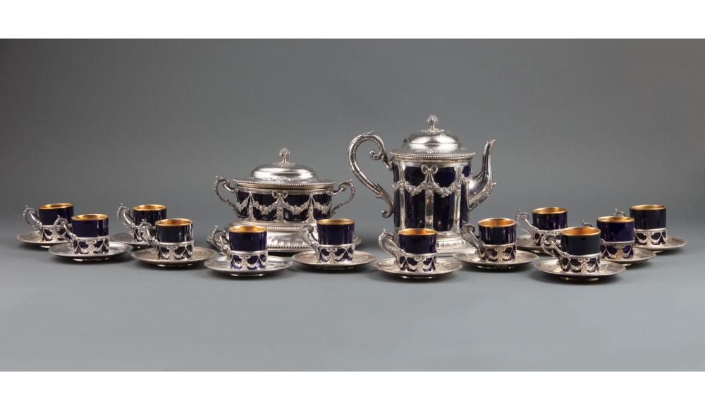 Appraisal: French st Standard Silver and Bleu de Roi Porcelain Coffee