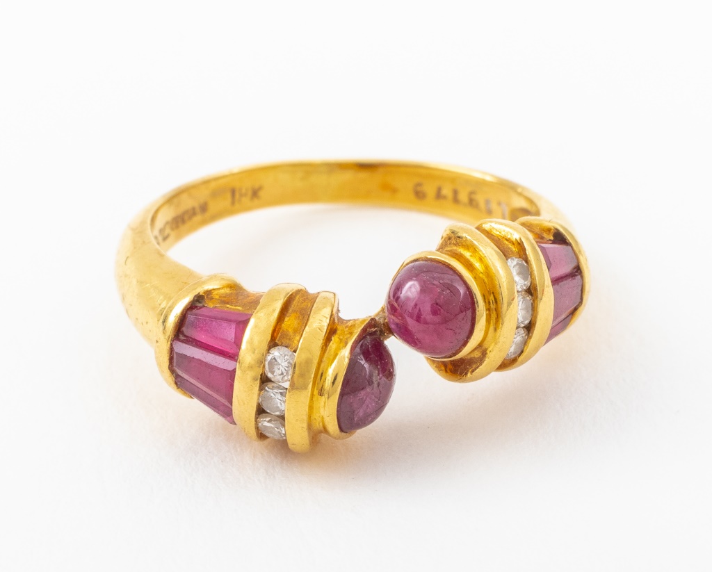 Appraisal: LEVIAN K YELLOW GOLD RUBY DIAMOND RING Levian K yellow