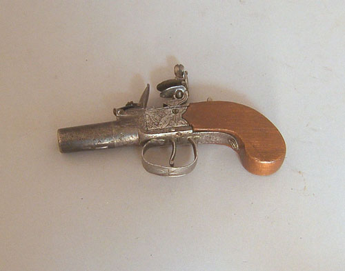 Appraisal: Box lock flintlock screw barrel pistol stamped Hole Bristol barrel