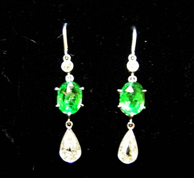 Appraisal: DIAMOND AND TSAVORITE EARRINGS k white gold dangling pierced earrings