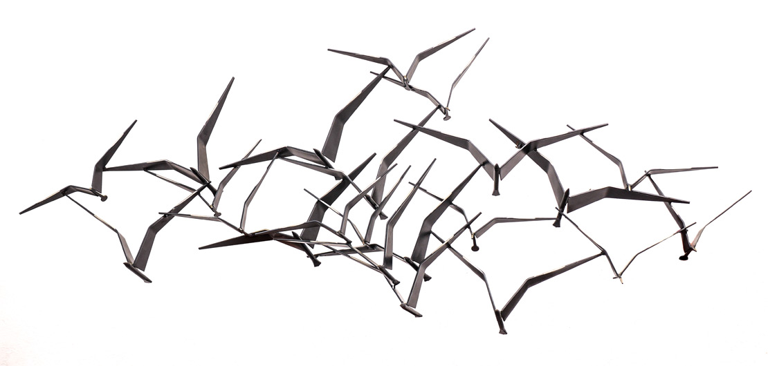 Appraisal: CURTIS JERE SEAGULLS IN FLIGHT Black metal bird wall sculpture