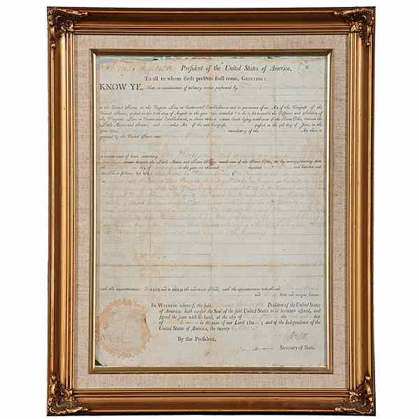 Appraisal: Thomas Jefferson James Madison Signed Land Grant Plus Lot of