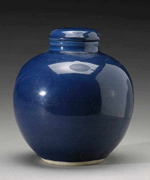 Appraisal: A blue glazed porcelain covered jar th Century Of stout