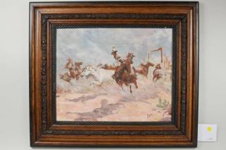 Appraisal: Western Illustration Rounding Up Horses O B Western illustration of