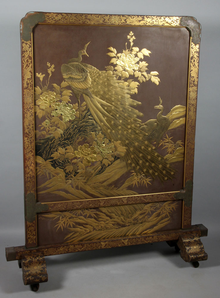 Appraisal: - th C Japanese Lacquer Screen Gilt lacquer screen Japan