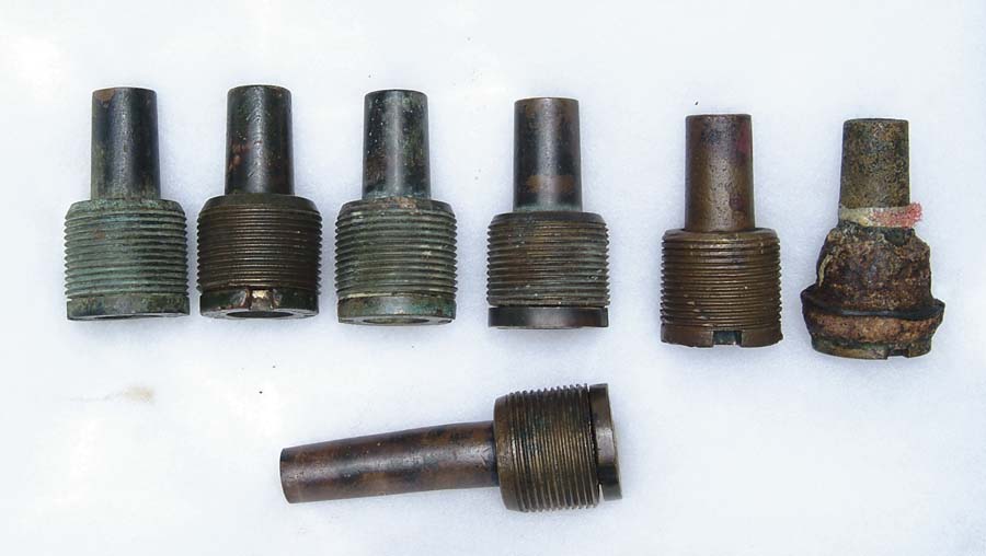 Appraisal: LOT OF SEVEN US NAVY WATERCAP FUSES Excavated Rare dated