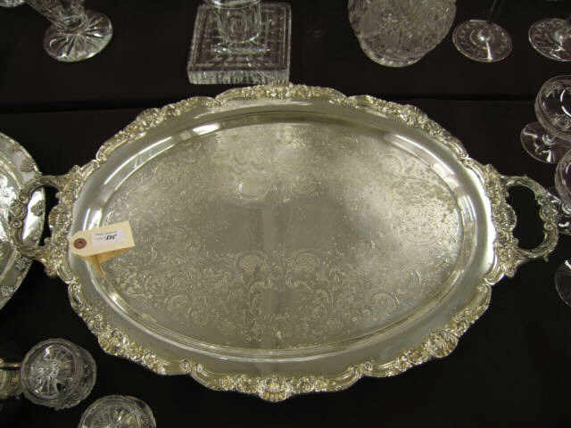 Appraisal: Silverplate Serving Tray footed handled engraved floral